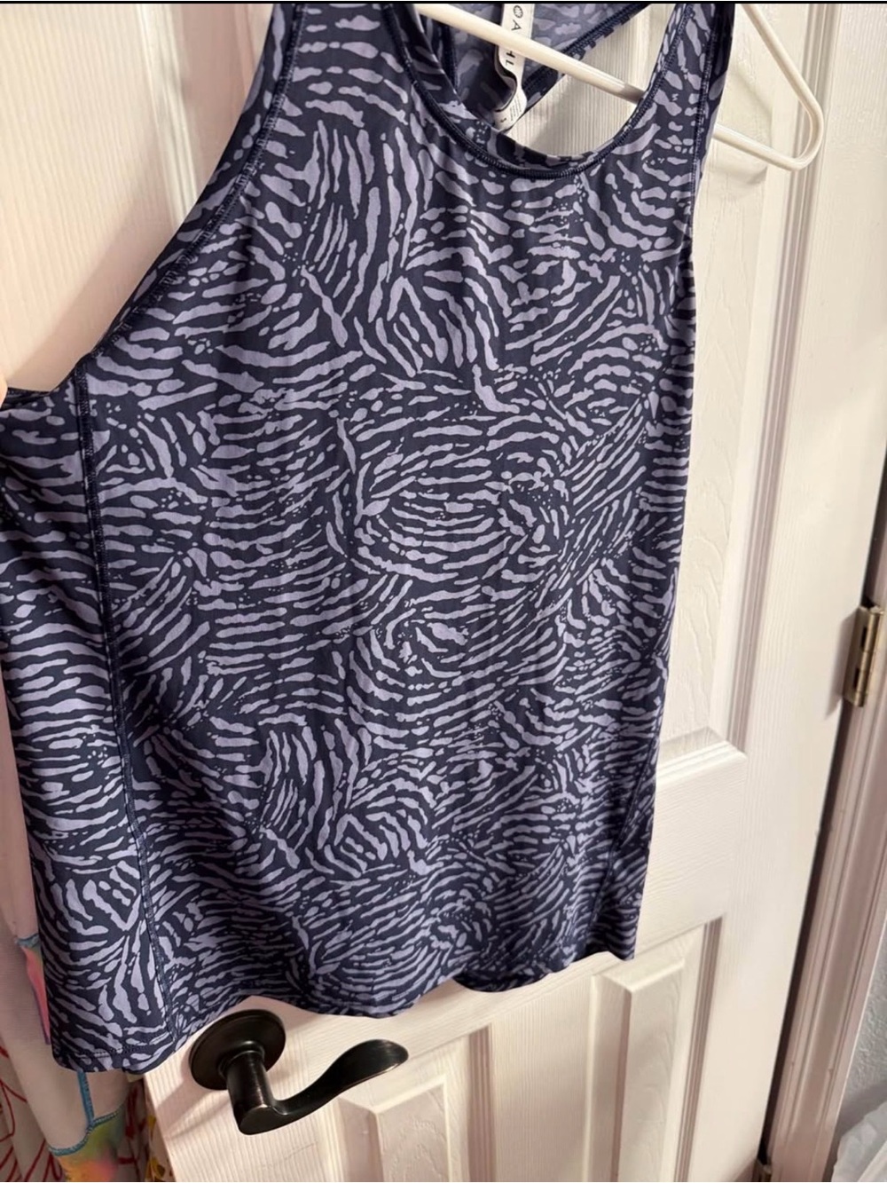 Athleta Navy Patterned Racerback Tank Top - Picture 2 of 5